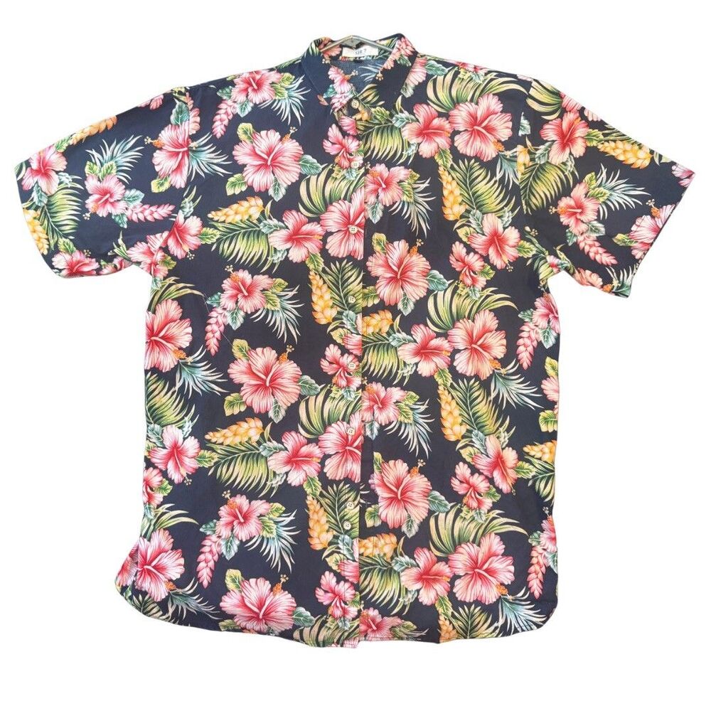 SIR 7 Studio Size Large Men's Short Sleeve Floral Hawaiian Hibiscus Shirt